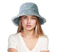 AYPOW Soft Washed Cotton Packable Bucket Hat Women, UPF50+ Embroidered Daisy Ladies Summer Sun Hats Lightweight Foldable Frayed Edge Fisherman Cap, Teen Girl Beach Denim Fishing Hat for Daily Travel