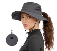 AYPOW Sun Hats for Women with Ponytail Hole UV Protection Wide Brim Foldable Summer Hat Breathable Mesh Safari Fishing Bucket Hat for Outdoor Hiking Beach
