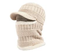 AYPOW Winter Knit Balaclava Beanie Hat with Flexible Neck Warmer, Unisex Windproof Warm Ski Face Mask for Outdoor Sports Beige