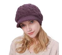 AYPOW Winter Knit Slouchy Visor Beret Hat for Women, Fleece Lined Warm Thermal Ear Protection Hat, Daily Winter Outdoor Accessory