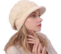 AYPOW Winter Knit Slouchy Visor Beret Hat for Women, Fleece Lined Warm Thermal Ear Protection Hat, Daily Winter Outdoor Accessory