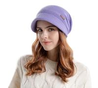 AYPOW Winter Knit Slouchy Visor Hat, Fleece Lined Warm Thermal Hat with Brim, Pullover Ear Protection Hat, Beret Hat Newsboy Cap, Daily Winter Outdoor hat for Ladies