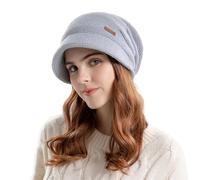 AYPOW Winter Knit Slouchy Visor Hat, Fleece Lined Warm Thermal Hat with Brim, Pullover Ear Protection Hat, Beret Hat Newsboy Cap, Daily Winter Outdoor hat for Ladies