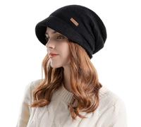 AYPOW Winter Knit Slouchy Visor Hat for Women, Fleece Lined Warm Thermal Hat with Brim, Pullover Ear Protection Hat, Beret Hat Newsboy Cap, Daily Winter Outdoor hat for Ladies