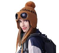 AYPOW Winter Thermal Knit Hat with Earwarmer Detachable Goggles, Women Fashionable Windproof Skiing Hiking Cycling Chunky Beanie Hat, Soft Fleece Lining Warm Cap Bobble Hat for Winter Outdoor Sports