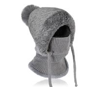 AYPOW Winter Warm Hat with Neck Warmer for Women, Windproof Knit Beanie Hat With Bobble Pom Pom Soft Thermal Fleece Lining, Slouch Woolly Hats Balaclava Face Mask Snood Hood Scarf for Outdoor Sport