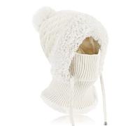 AYPOW Winter Warm Hat with Neck Warmer for Women, Windproof Knit Beanie Hat With Bobble Pom Pom Soft Thermal Fleece Lining, Slouch Woolly Hats Balaclava Face Mask Snood Hood Scarf for Outdoor Sport