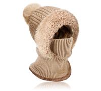 AYPOW Winter Warm Knitted Hats for Women with Neck Warmer, Slouchy Hat Scarf Set Ladies Girls, Windproof Balaclava Face Mask Womens Soft Thick Fleece Lined Beanie Hat Woolly Hats Snood Hood Cap