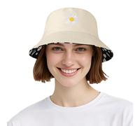AYPOW Women Cotton Reversible Bucket Hat Daisy Embroidery Fisherman Hat, Lightweight & Foldable Summer UV Protection Sun Hats, Fashion Casual Ladies Packable Double-Side Beach Cap for Daily Holidays