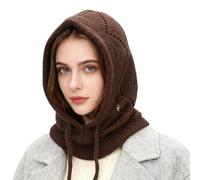 AYPOW Women Winter Slouchy Knitted Hat, Warm Windproof Adjustable Snood Hooded Scarf Hat, 2 in 1 Fashion Casual Balaclava Beanie Caps With Neck Warmer for Ladies Outdoor Activities Shopping Daily