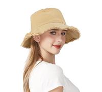 AYPOW Women's Cotton Bucket Hats Casual Wied Brim UV Protection Summer Sun Hat Ladies, Soft Foldable Fisherman Beach Hat Sun Cap with Frayed Edge for Travle Holiday Outdoor