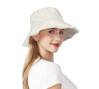 AYPOW Women's Cotton Bucket Hats Casual Wied Brim UV Protection Summer Sun Hat Ladies, Soft Foldable Fisherman Beach Hat Sun Cap with Frayed Edge for Travle Holiday Outdoor