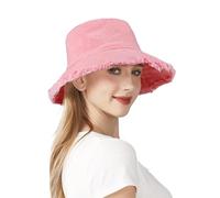 AYPOW Women's Cotton Bucket Hats Casual Wied Brim UV Protection Summer Sun Hat Ladies, Soft Foldable Fisherman Beach Hat Sun Cap with Frayed Edge for Travle Holiday Outdoor