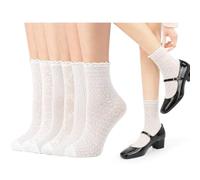 AYPOW Women's Ruffle Socks Mesh Casual Lace Cotton Ankle Socks, Ultra Thin Summer Breathable Frilly Crew Knit Sock for Women Teen Girls 6 Pairs