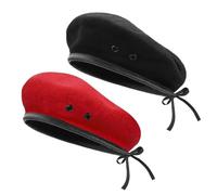 AYPOW Wool Berets, Mens Ladies Military Army Style Berets with Leather Trim - Adjustable, One Size Fits Most