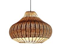 AYQJMD Natural Wicker Rattan Hanging Chandelier Handmade Woven Adjustable Cord Hanging Lamp Modern Style Round Hollow Out Light Fixture for Restaurant Cafe Teahouse Bar Dining Room Club