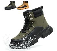 Ayqyc Safety Boots Mens Womens Lightweight Comfortable Waterproof Work Boots with Steel Cap Lightweight Non-Slip Safety Shoes Green 8 UK