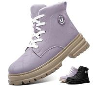 Ayqyc Safety Boots Womens Water Resistant Work Boots with Steel Cap Lightweight Non-Slip Safety Shoes Purple 8 UK
