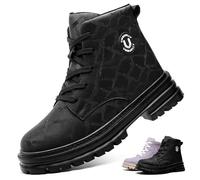 Ayqyc Safety Boots Womens Water Resistant Work Boots with Steel Cap Lightweight Non-Slip Safety Shoes Black 4 UK