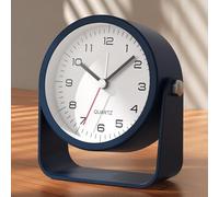 AYRELY® 3.5-Inch Small Analogue Alarm Clock - Battery-Powered, Cute Table Clock with Light, Adjustable Tilt for Travel, Bedside, Bedroom, Kids' Room, Living Room Décor(Oxford Blue)