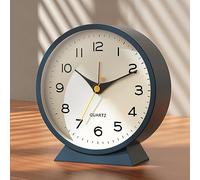 AYRELY 4.5" Analogue Alarm Clock, Small Retro Metal Desk Clock, Battery Operated, Silent and Non-Ticking, with Night Light for Bedside, Bedroom, and Living Room Decor (Blue)