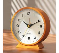 AYRELY 4.5" Analogue Alarm Clock, Small Retro Metal Desk Clock, Battery Operated, Silent and Non-Ticking, with Night Light for Bedside, Bedroom, and Living Room Decor(Orange)