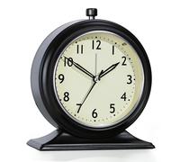 AYRELY® 4 Inch Small Analogue Alarm Clock - Silent Battery Operated Vintage Desk Clock with Night Light, Metal Table Clock for Home, Bedroom, Shelf (Black)