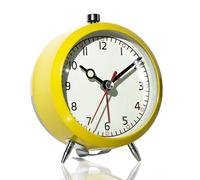 AYRELY® 4" Loud Analog Alarm Clock, Retro Metal Table Clock Battery Operated, Silent Non-Ticking Desk Clock with Alarm Switch Button for Bedroom, Bedside, Shelf, Office (Yellow)