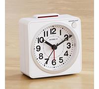 AYRELY® 6.6×3.5cm Ultra Small Analogue Travel Alarm Clock, Silent Non-Ticking, Battery Operated with Snooze & Light, Easy Top Alarm Switch, Compact Bedside Table Clock (White)