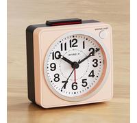 AYRELY® 6.6×3.5cm Ultra Small Analogue Travel Alarm Clock, Silent Non-Ticking, Battery Operated with Snooze & Light, Easy Top Alarm Switch, Compact Bedside Table Clock (Pink)