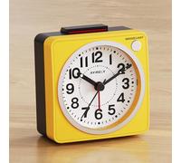 AYRELY® 6.6×3.5cm Ultra Small Analogue Travel Alarm Clock, Silent Non-Ticking, Battery Operated with Snooze & Light, Easy Top Alarm Switch, Compact Bedside Table Clock (Yellow)