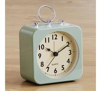 AYRELY Battery Operated Alarm Clock with Square Metal Case,Silent No Ticking Analog Quartz, Simple Operation for Bedroom/Travel/Desk/Kids（Gr）