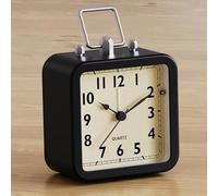 AYRELY® Battery Operated Analogue Alarm Clock, Small Square Retro Metal Table Clock with Light, Silent Non-Ticking Desk Clock for Bedroom, Bedside or Shelf (Black)