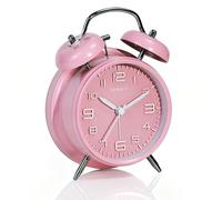 AYRELY® Loud Alarm Clock for Heavy Sleepers, Retro Twin Bell Design, 4-Inch Silent Analogue Clock with Pearl Dial and Night Light, Battery Operated Bedside or Desk Clock (3D Dial-Pink)