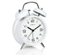 AYRELY® Loud Alarm Clock for Heavy Sleepers, Retro Twin Bell Design, 4-Inch Silent Analogue Clock with Pearl Dial and Night Light, Battery Operated Bedside or Desk Clock (3D Dial-White)