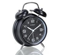 AYRELY® Loud Alarm Clock for Heavy Sleepers, Retro Twin Bell Design, 4-Inch Silent Analogue Clock with Pearl Dial and Night Light, Battery Operated Bedside or Desk Clock (3D Dial-Black)