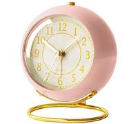 AYRELY Small Desk Clock, Retro Bedroom Table Vintage Analog Alarm Clock, Silent Non-Ticking Gold Clock, Bedside Decor Aesthetic (Pink)
