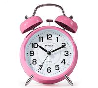 AYRELY® Super Loud Alarm Clock for Heavy Sleepers, Retro Twin Bell Design, 4-Inch Silent Non-Ticking Quartz with Backlight, Metal Bedside Clock for Children’s Room (Pink)