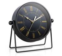AYRELY® Vintage Black Metal Desk Clock - Battery Operated Table Clock with Adjustable Angle, Silent Mantel Clock for Fireplace, Shelf or Living Room Décor (Black/Gold)