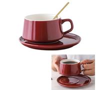 Ayrirel Ceramic Tea Cup with Spoon and Saucer Sets, 250ML Ceramic Coffee Cups Mug for Cappuccino, Latte, Espresso & Americano, Great Gift for Birthday/Christmas/Valentine's Day (Wine Red)