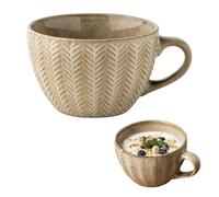 Ayrirel Embossed Mug with Handle, 400ML Handmade Ceramic Coffee Mug for Office and Home, Cereal Breakfast Cup for Tea,Milk Desserts, Hot Chocolate, Microwave Safe (Wheat Ear Yellow)