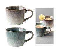 Ayrirel Glaze Ceramic Tea Mug with Handle, 500ML Handmade Ceramic Coffee Mug for Office and Home, Cereal Breakfast Cup for Tea,Milk Desserts, Hot Chocolate, Microwave Safe (350ml 2pcs Gray+Blue)