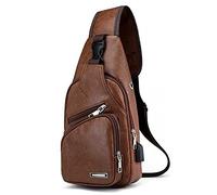 Ayrsjcl Men's Chest Bag Leather Sling Bag Shoulder Backpack Crossbody Bag for Travel Hiking Shoping Satchel Men Briefcases