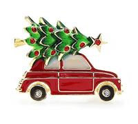 Ayrsjcl Vintage Xmas Brooch Pin Red Car with Christmas Tree Rhinestone Breastpin Corsage Holiday Party Celebration Jewelry Accessories, 3*3.6CM