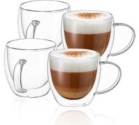 AyrXyrisma8oz Glass Coffee Mugs Set of 4, Double Walled Insulated Thermal Mugs for Latte Cappuccino Cocoa Milk Cafe Juice Tea, Clear Espresso Cups Set Glassware Gift for Christmas Birthday