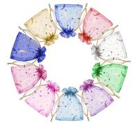 Aysatogc 100PCS Moon Star Organza Bags, Drawstring Jewelry Gift Bags Goodie Candy Wrap Pouch for Wedding Party Christmas Halloween and Valentine's Day(Random Color)