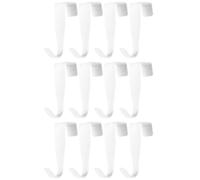 Aysatogc 12PCS Door Hooks, Over The Door Hooks Stainless Steel Window Cabinet Drawer Hook Heavy Duty Easy to Install Hook for Small Kitchen Cabinet Narrow Doors Back Holder Bathroom(White)
