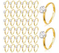 Aysatogc 36 Pcs Fake Wedding Rings, Diamond Engagement Rings Adjustable Bridal Shower Ring Party Supply for Wedding Table Decorations, Party Favors and Cupcake Toppers(Gold)