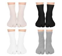 Aysatogc 4 Pairs Unisex Flip Flop Socks Tabi Socks Women Split Ruffle Elastic Frilly Sports Casual Sock for Men Women Unisex Japanese Toes Separated Sock