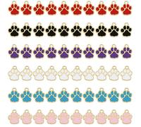 Aysatogc 60Pcs 6 Colors Dog Paw Footprint Charms, Alloy Gold Enamel Animal Footprint Pendants Metal Puppy Prints Charms for DIY Jewelry Making Necklace Bracelet